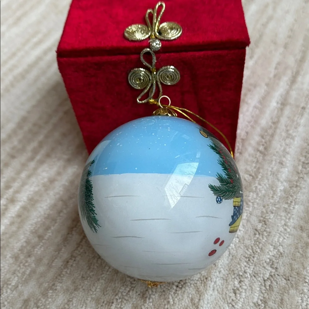 Li Bien Eglomise Ornament 1999 Children Snowman Sled Inside Hand Painted - Picture 7 of 16